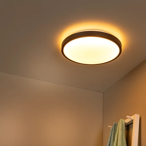 Lucide DASHER - Deckenleuchte Badezimmer - Ø 41 cm - LED - 1x24W 2700K - IP44 - Bewegungssensor - Schwarz - Atmosphäre 1